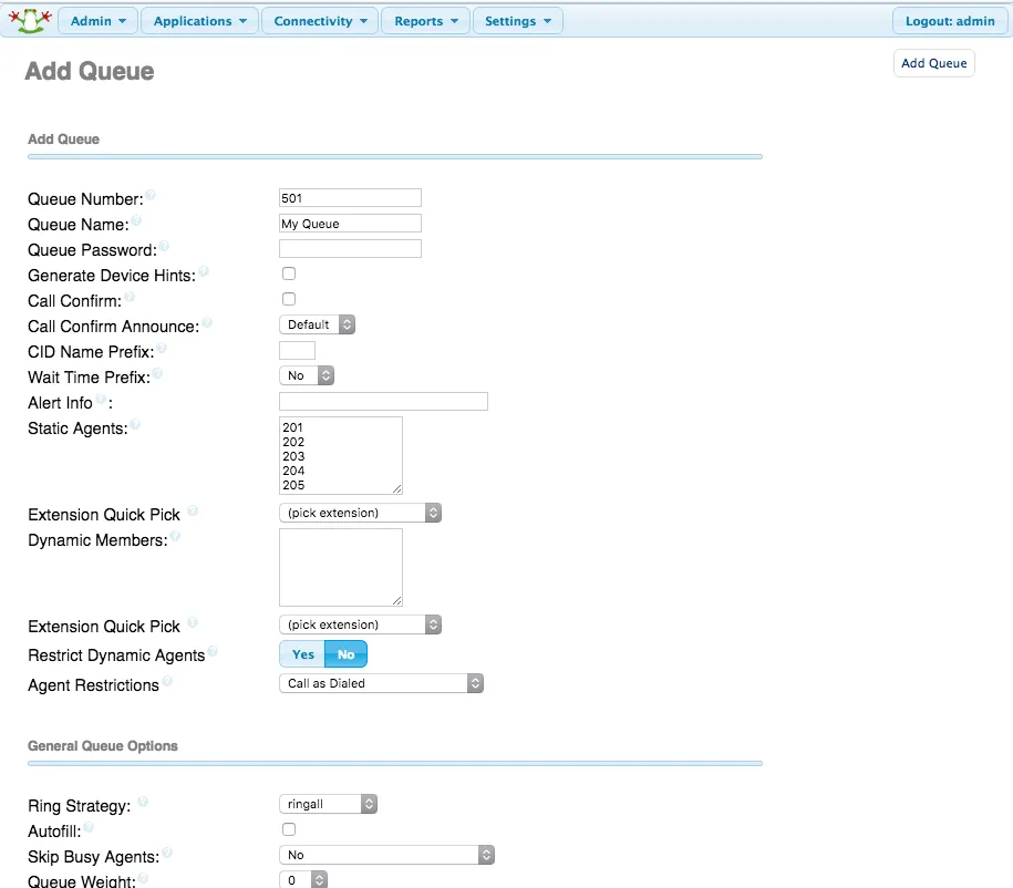 Add FreePBX Queue