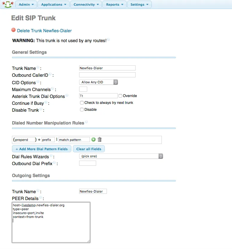Add SIP Trunk in FreePBX