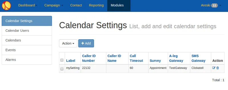 Newfies-Dialer appointment reminder module screenshot