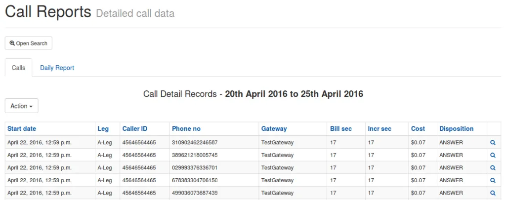 Call Billing Report