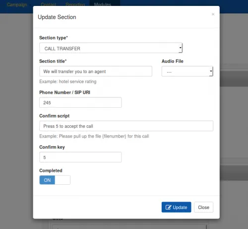 Press-1 transfer settings with a whisper message and key press to accept the call
