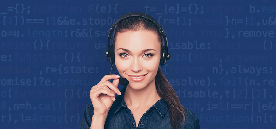 Call center agent wearing a headset