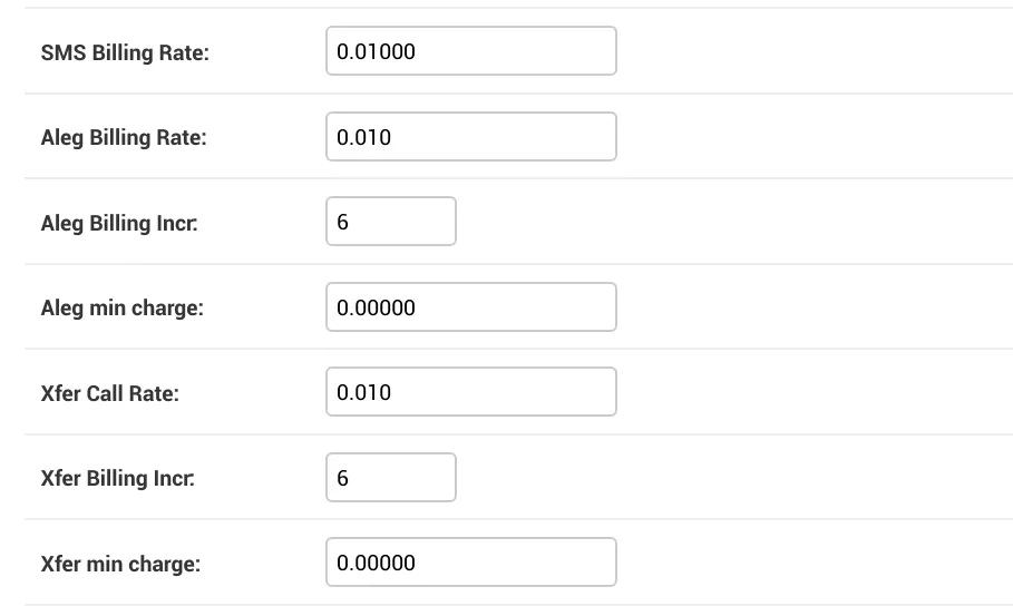 B-leg billing rate setting for transfers