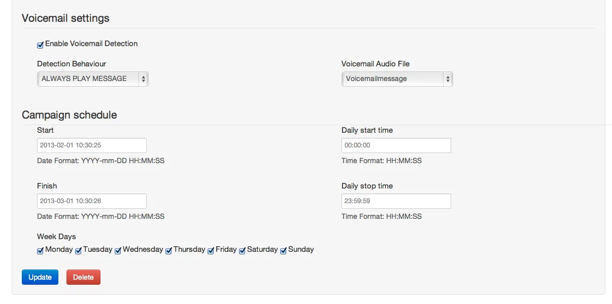 Answering machine detection settings in Newfies-Dialer