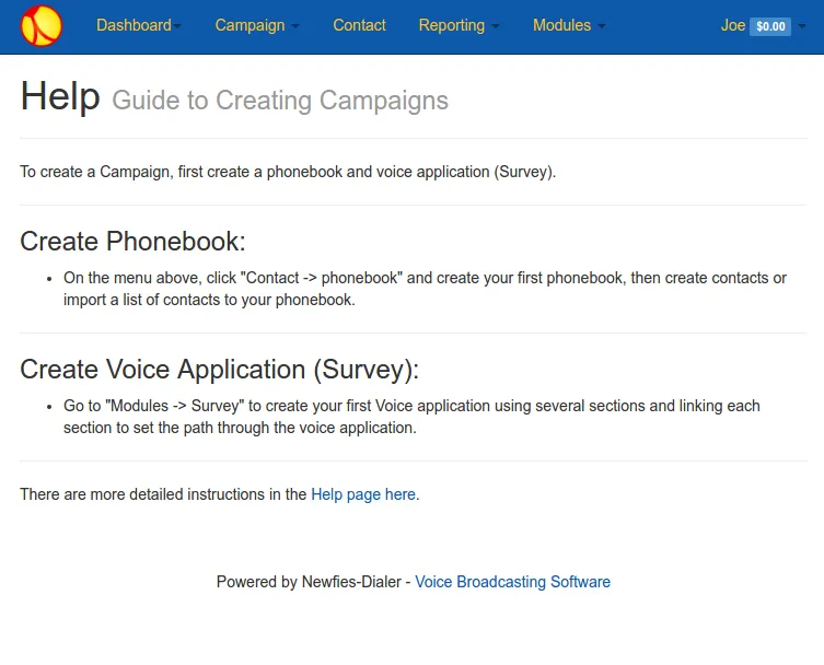 newfies-dialer voice broadcasting campaign help