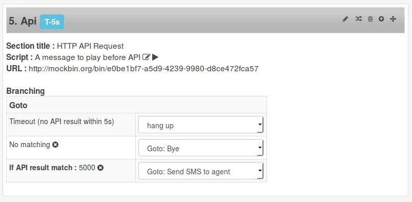 HTTP API node settings in the Newfies-Dialer survey editor