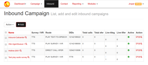 Screenshot of inbound campaign