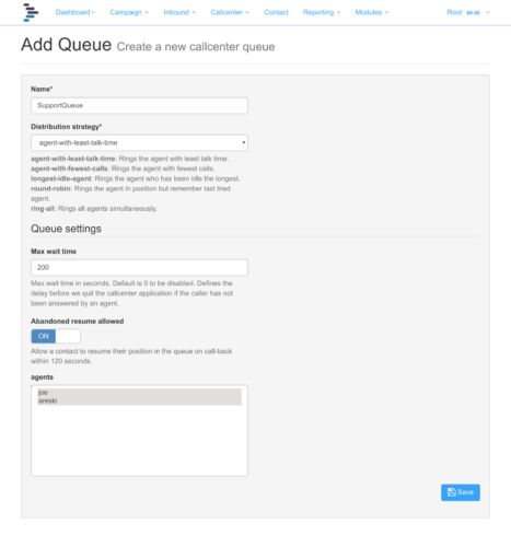 Callcenter dialerai queue configuration