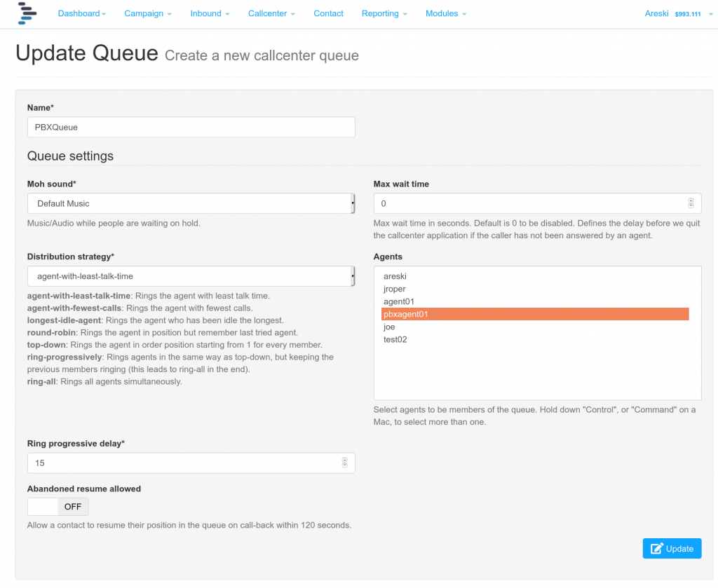 callcenter queue config moh
