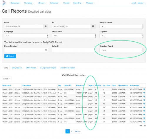 CDR Search agent filter